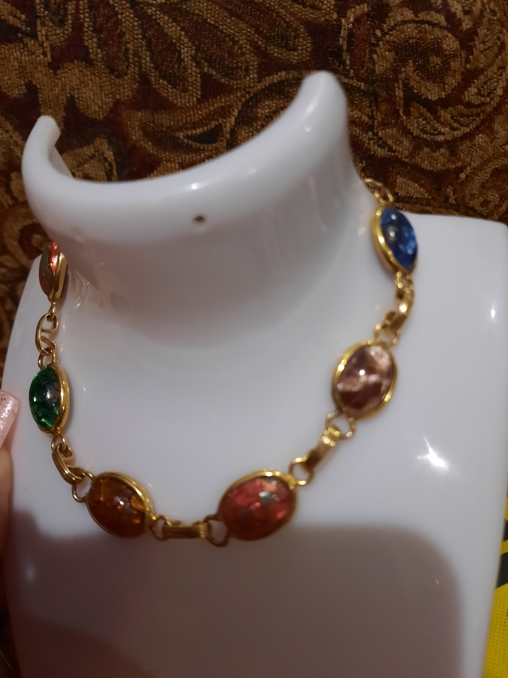 Vintage Gold Multicolor Scarab Link Bracelet W/safety Chain 🇪🇬 7.25"